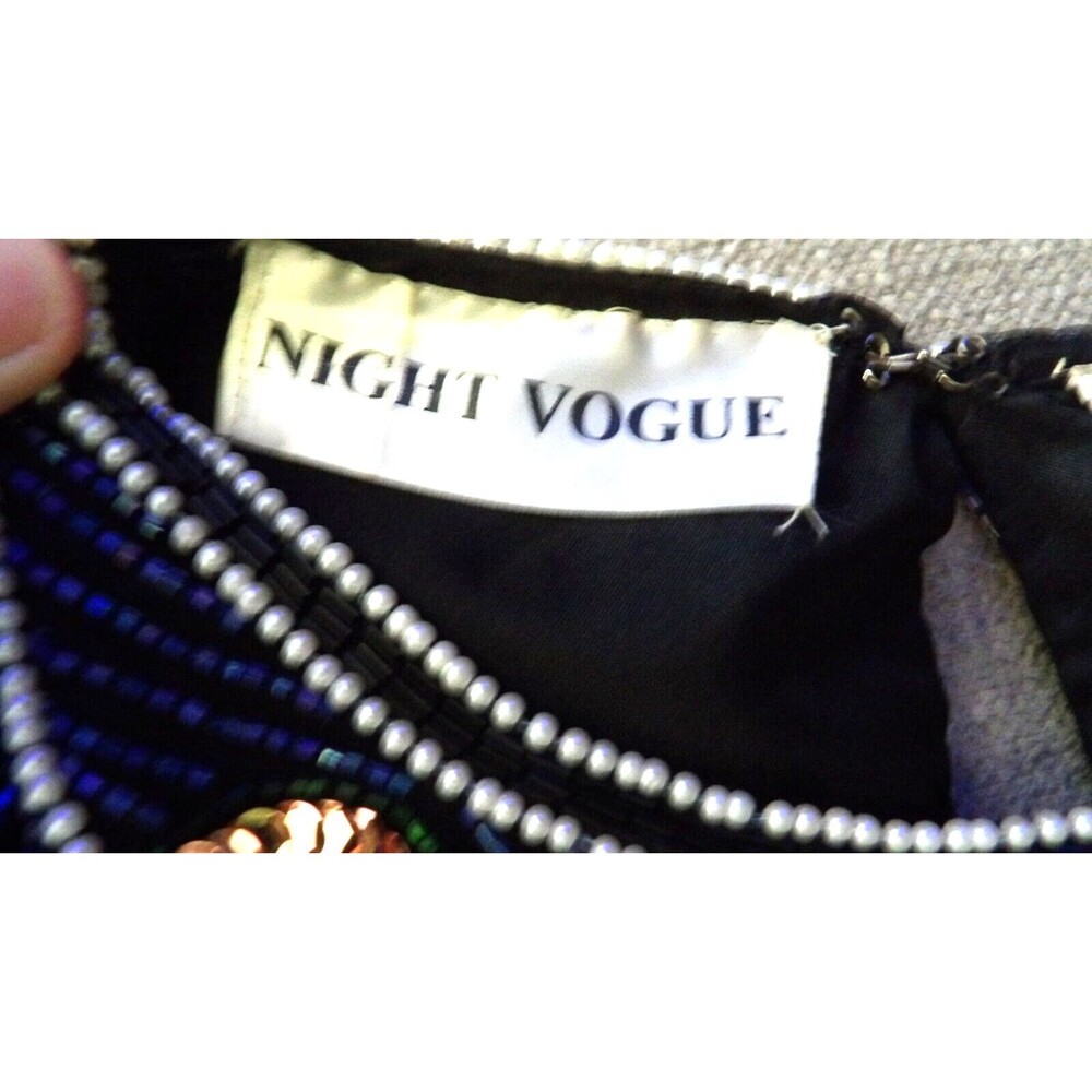 Night Vogue Sequined Beaded Top Shirt Mother of Bride Groom 100% Silk Peacock M - Picture 6 of 12